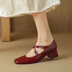 Square Toe Crossed Strap Mary Janes Pump Shoes