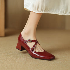 Square Toe Crossed Strap Mary Janes Pump Shoes