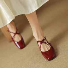 Square Toe Crossed Strap Mary Janes Pump Shoes