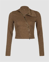 Irregular Lapel Rivet Zipper Knit Top