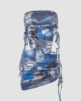 Faux Denim Patch Drawstring Coord Set