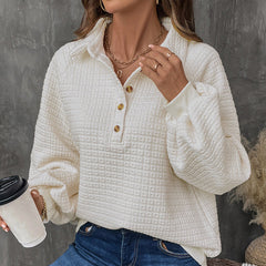 Elena Waffle-Knit Button Pullover
