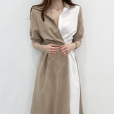Two-Tone Midi A-Line Shirt Dress
