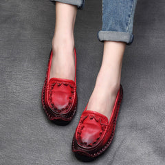 Handmade Retro Leather Loafers Flat Shoes
