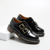 Retro Round Head Double Buckle Leather JK Loafers Shoes