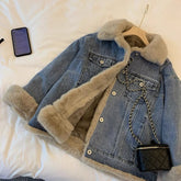 Winter Fleece Denim Jacket Thicken Warm Casual Plush Coats