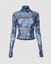 Halloween Funny Girl Printed Mesh Top