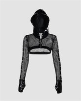 Dark Black PU Patchwork Hooded Jacket