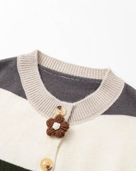 Floral Buttons Striped Cardigan