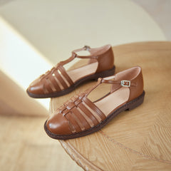 Leather Fisherman Braided Flat Sandals Closed Toe