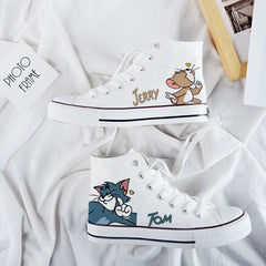 Cartoon Cute Cat Mouse Print Canvas Shoes