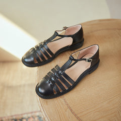 Leather Fisherman Braided Flat Sandals Closed Toe