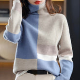 Jennie Fuzzy Color Block High Neck Sweater