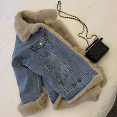 Winter Fleece Denim Jacket Thicken Warm Casual Plush Coats