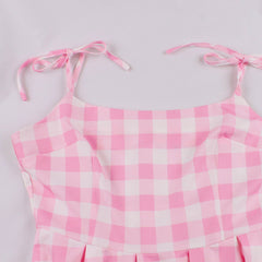 70s for Spaghetti Straps Plaid Pink Dress