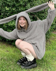 Coral Fleece Bunny Ear Hoodies