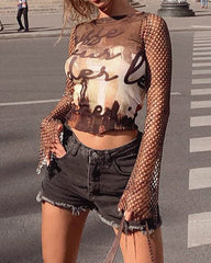 Mesh Long-Sleeve Vintage Top