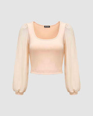 Rayelyn Scoop Neck Mesh Cropped Top