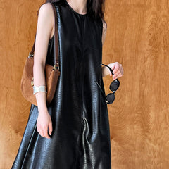 Drape A-line Sleeveless PU Long Dress