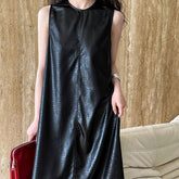 Drape A-line Sleeveless PU Long Dress