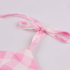 70s for Spaghetti Straps Plaid Pink Dress