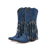 Fringe Denim Western Cowboy Short Boots