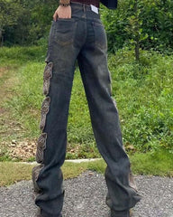 Butterfly Cut-Out Denim Jeans