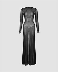 Backless Bandage Mesh Maxi Dress