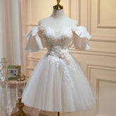 Mini/Short Beige Prom Dresses Tulle Lace Homecoming Dress