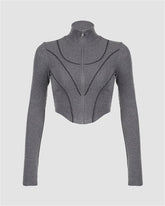 Contrast ColorZip Up Long Sleeve T-Shirt