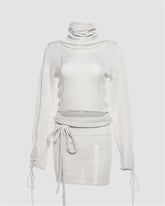 Hollow Out Knitted Top With Mini Skirt Coords