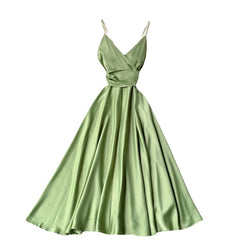 Homecoming V-Neck Satin Dresses, A-Line Long Dresses