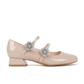 Women's Patent Leather Rhinestone Flower Buckle Mary Janes Shoes
