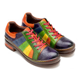 Rainbow Leather Lace-up Platform Brogues Oxford Shoes