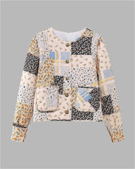 Apricot Blue Small Floral Patchwork Puffer Jacket