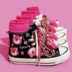 Teenagers Cute Bear High-top Canvas Shoes