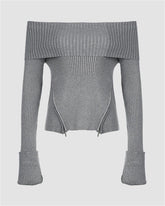 Off Shoulder Zipper Sweater