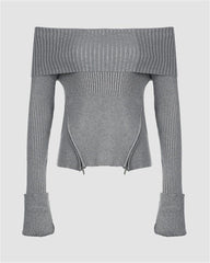 Off Shoulder Zipper Sweater