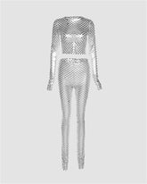 Liquid Metal Mesh Cut-Out Long-Sleeve Set