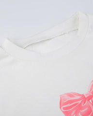 Bow Print Round Neck Long Sleeved T-shirt
