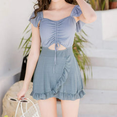 Sweet Square Collar Flouncing One-Piece Swimwear