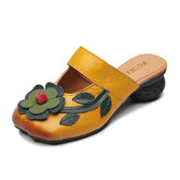 Women's Vintage Leather Sandals with Stamens