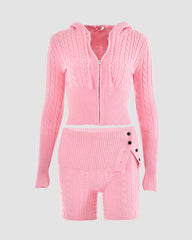 Hooded Twist Knitted Shorts Coords