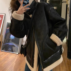 Stand Collar Motorcycle Style Aviator Jacket Coat Winter Warm