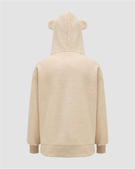 Bear Ear Fuzzy Zip Up Hooded Jacket