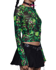 Horrific Skulls Halloween Mesh Top