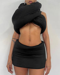 Wrap My Neck Puff Skirt Coord Set