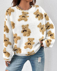 Teddy Bear Print Pullover Sweatshirt
