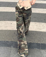 Collar Design Camouflage Denim Jeans