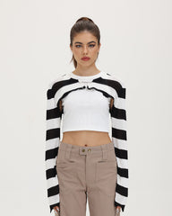 Break Out Knitted Stripes Pin Gloves Top